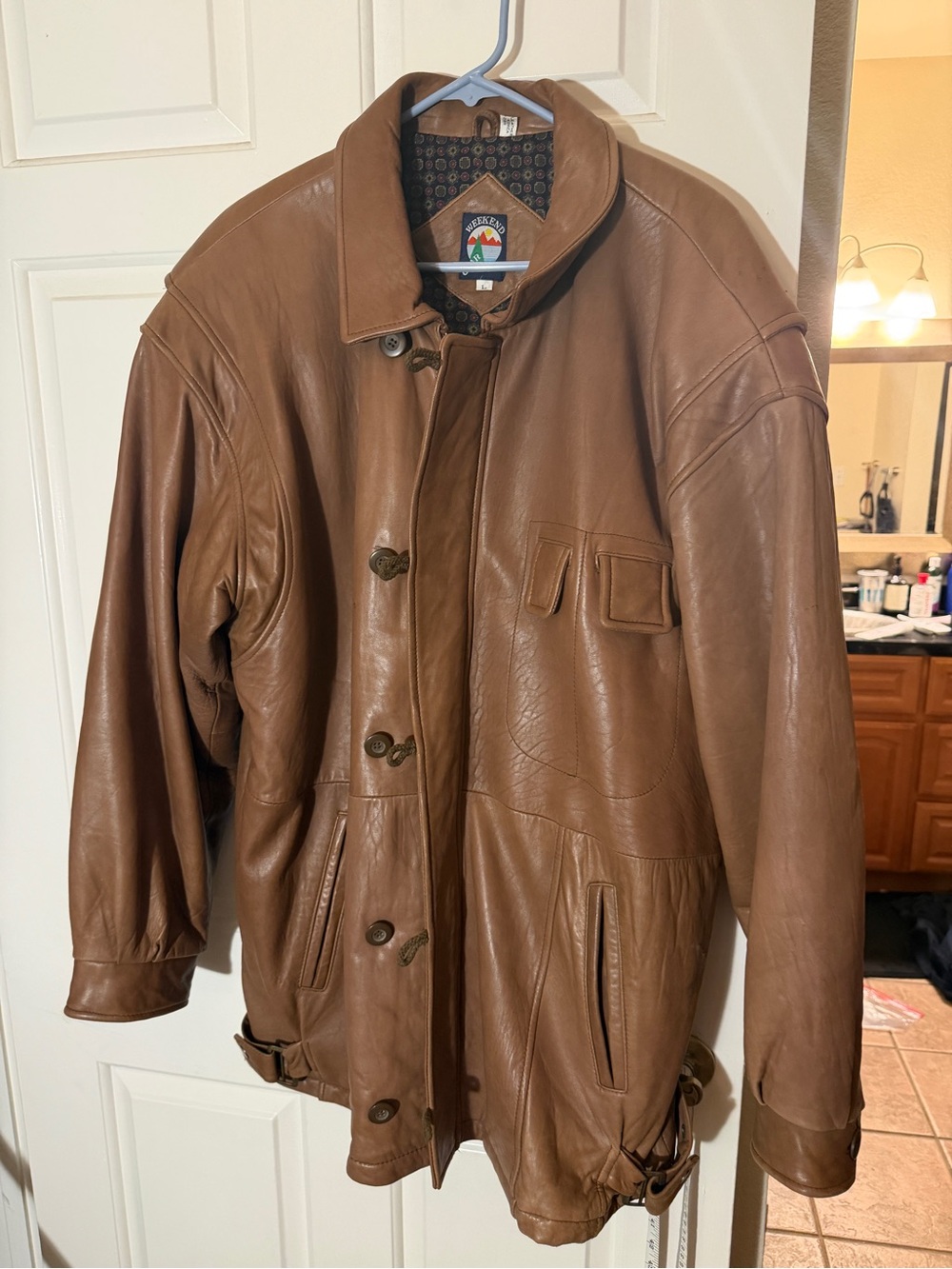 Vintage Weekend Genuine Lambskin Leather Car Coat Brown Men’s L Made in Korea